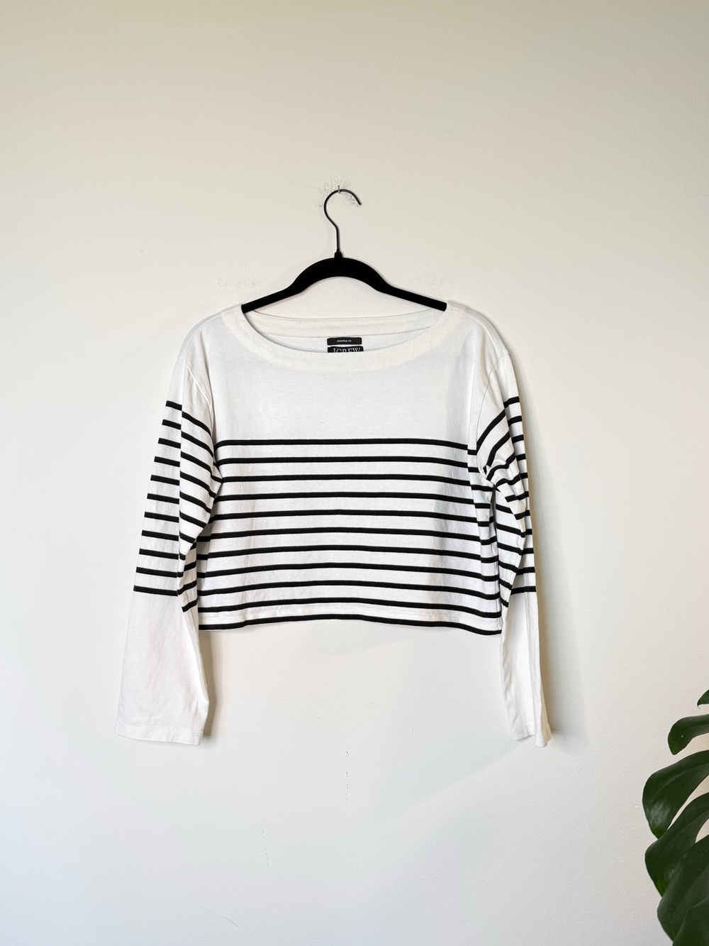 J. Crew White Long-Sleeve Cropped Stripe Tee - Classic Breton style